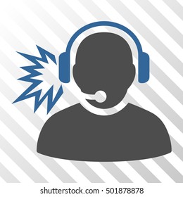 Cobalt And Gray Operator Message interface pictogram. Vector pictograph style is a flat bicolor symbol on diagonal hatch transparent background.