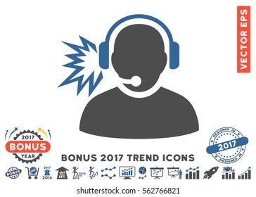 Cobalt And Gray Operator Message pictogram with bonus 2017 year trend clip art. Vector illustration style is flat iconic bicolor symbols, white background.