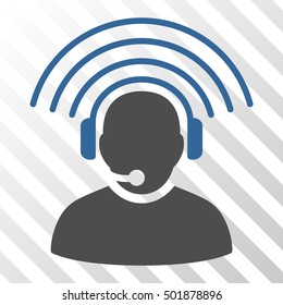 Cobalt And Gray Operator Radio Signal toolbar icon. Vector pictogram style is a flat bicolor symbol on diagonal hatch transparent background.