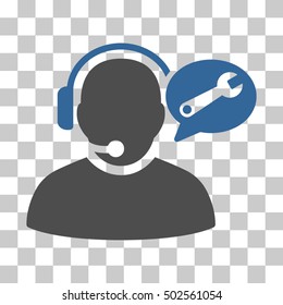 Cobalt And Gray Operator Service Message toolbar pictogram. Vector pictogram style is a flat bicolor symbol on chess transparent background.