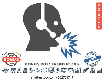 Cobalt And Gray Operator Shout icon with bonus 2017 year trend design elements. Vector illustration style is flat iconic bicolor symbols, white background.