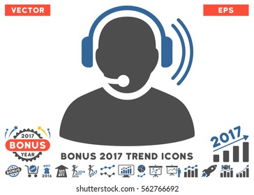 Cobalt And Gray Operator Signal pictogram with bonus 2017 year trend symbols. Vector illustration style is flat iconic bicolor symbols, white background.