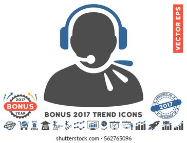 Cobalt And Gray Operator Speech pictograph with bonus 2017 year trend images. Vector illustration style is flat iconic bicolor symbols, white background.