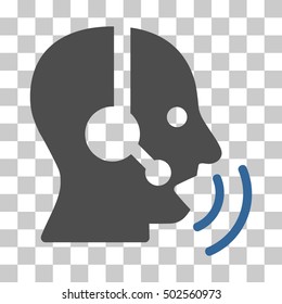 Cobalt And Gray Operator Speech Sound Waves interface toolbar icon. Vector pictogram style is a flat bicolor symbol on chess transparent background.