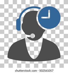Cobalt And Gray Operator Time toolbar pictogram. Vector pictogram style is a flat bicolor symbol on chess transparent background.