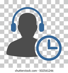 Cobalt And Gray Operator Time toolbar pictogram. Vector pictograph style is a flat bicolor symbol on chess transparent background.