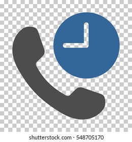 Cobalt And Gray Phone Time interface toolbar pictogram. Vector pictogram style is a flat bicolor symbol on chess transparent background.