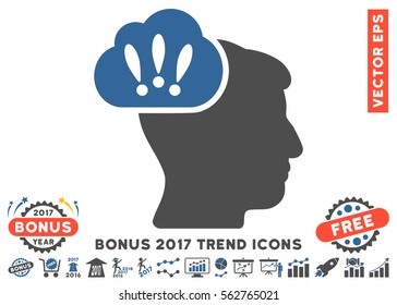 Cobalt And Gray Problem Brainstorm icon with bonus 2017 trend design elements. Vector illustration style is flat iconic bicolor symbols, white background.