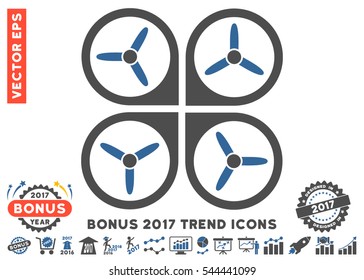 Cobalt And Gray Quadrotor icon with bonus 2017 trend elements. Vector illustration style is flat iconic bicolor symbols, white background.