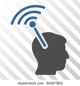 Cobalt And Gray Radio Neural Interface interface pictogram. Vector pictograph style is a flat bicolor symbol on diagonal hatch transparent background.