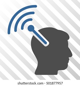 Cobalt And Gray Radio Neural Interface toolbar pictogram. Vector pictograph style is a flat bicolor symbol on diagonal hatch transparent background.