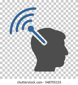 Cobalt And Gray Radio Neural Interface toolbar pictogram. Vector pictograph style is a flat bicolor symbol on chess transparent background.