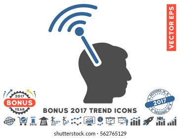 Cobalt And Gray Radio Neural Interface pictograph with bonus 2017 trend icon set. Vector illustration style is flat iconic bicolor symbols, white background.