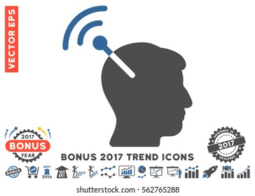 Cobalt And Gray Radio Neural Interface pictograph with bonus 2017 year trend pictograph collection. Vector illustration style is flat iconic bicolor symbols, white background.