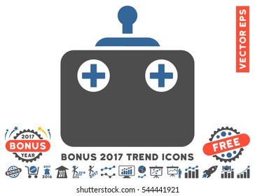 Cobalt And Gray Remote Control pictogram with bonus 2017 trend design elements. Vector illustration style is flat iconic bicolor symbols, white background.