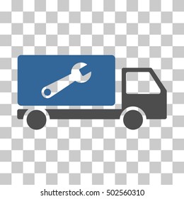 Cobalt And Gray Service Car toolbar pictogram. Vector pictogram style is a flat bicolor symbol on chess transparent background.