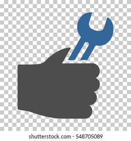 Cobalt And Gray Service Hand interface pictogram. Vector pictogram style is a flat bicolor symbol on chess transparent background.