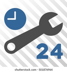 Cobalt And Gray Service Hours interface pictogram. Vector pictogram style is a flat bicolor symbol on diagonal hatch transparent background.