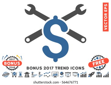 Cobalt And Gray Service Price icon with bonus 2017 trend icon set. Vector illustration style is flat iconic bicolor symbols, white background.