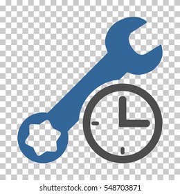 Cobalt And Gray Service Time toolbar pictogram. Vector pictograph style is a flat bicolor symbol on chess transparent background.