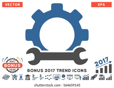 Cobalt And Gray Service Tools icon with bonus 2017 trend pictures. Vector illustration style is flat iconic bicolor symbols, white background.