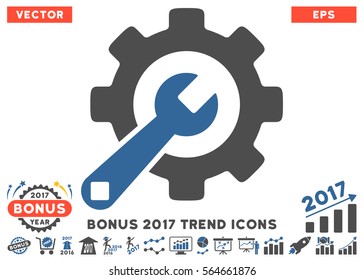 Cobalt And Gray Service Tools icon with bonus 2017 year trend symbols. Vector illustration style is flat iconic bicolor symbols, white background.