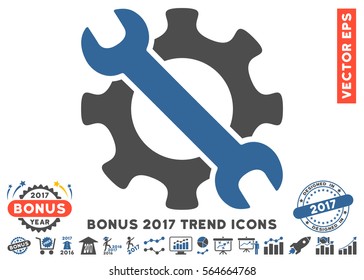 Cobalt And Gray Service Tools icon with bonus 2017 trend images. Vector illustration style is flat iconic bicolor symbols, white background.