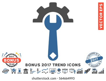 Cobalt And Gray Service Tools pictogram with bonus 2017 trend images. Vector illustration style is flat iconic bicolor symbols, white background.