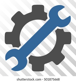 Cobalt And Gray Service Tools toolbar pictogram. Vector pictograph style is a flat bicolor symbol on diagonal hatch transparent background.