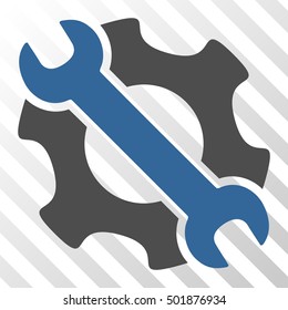 Cobalt And Gray Service Tools toolbar pictogram. Vector pictograph style is a flat bicolor symbol on diagonal hatch transparent background.