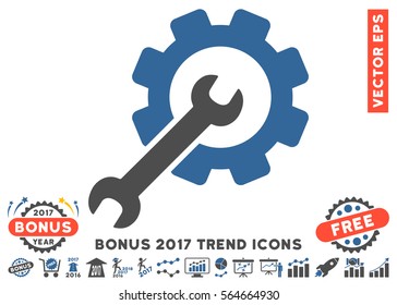 Cobalt And Gray Setup Tools pictograph with bonus 2017 trend pictures. Vector illustration style is flat iconic bicolor symbols, white background.