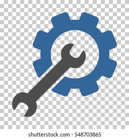 Cobalt And Gray Setup Tools toolbar pictogram. Vector pictograph style is a flat bicolor symbol on chess transparent background.