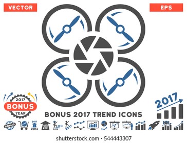 Cobalt And Gray Shutter Drone pictogram with bonus 2017 year trend design elements. Vector illustration style is flat iconic bicolor symbols, white background.