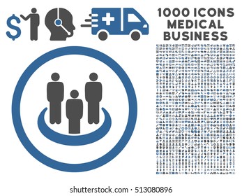 Cobalt And Gray Social Group vector bicolor rounded icon. Image style is a flat icon symbol inside a circle, white background. Bonus clip art contains 1000 healthcare business pictographs.