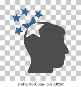 Cobalt And Gray Stars Hit Head interface pictogram. Vector pictogram style is a flat bicolor symbol on chess transparent background.