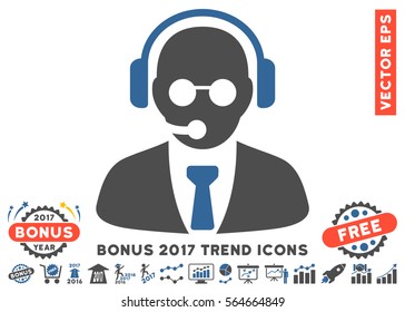 Cobalt And Gray Support Manager icon with bonus 2017 trend pictures. Vector illustration style is flat iconic bicolor symbols, white background.