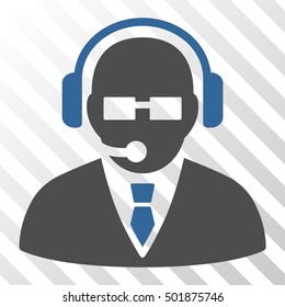 Cobalt And Gray Support Manager interface toolbar icon. Vector pictogram style is a flat bicolor symbol on diagonal hatch transparent background.