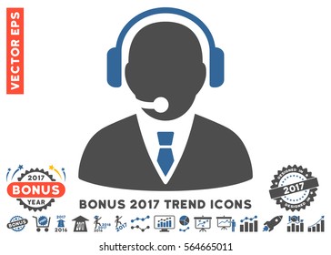 Cobalt And Gray Support Manager pictograph with bonus 2017 year trend pictures. Vector illustration style is flat iconic bicolor symbols, white background.