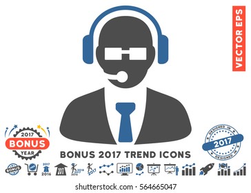 Cobalt And Gray Support Manager pictograph with bonus 2017 trend design elements. Vector illustration style is flat iconic bicolor symbols, white background.