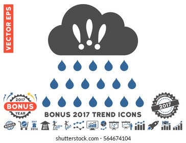 Cobalt And Gray Thunderstorm Rain Cloud icon with bonus 2017 year trend pictures. Vector illustration style is flat iconic bicolor symbols, white background.