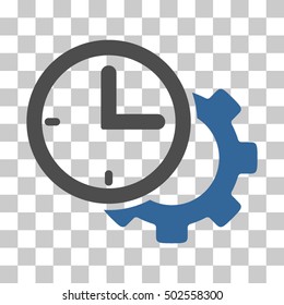 Cobalt And Gray Time Setup Gear interface toolbar icon. Vector pictograph style is a flat bicolor symbol on chess transparent background.
