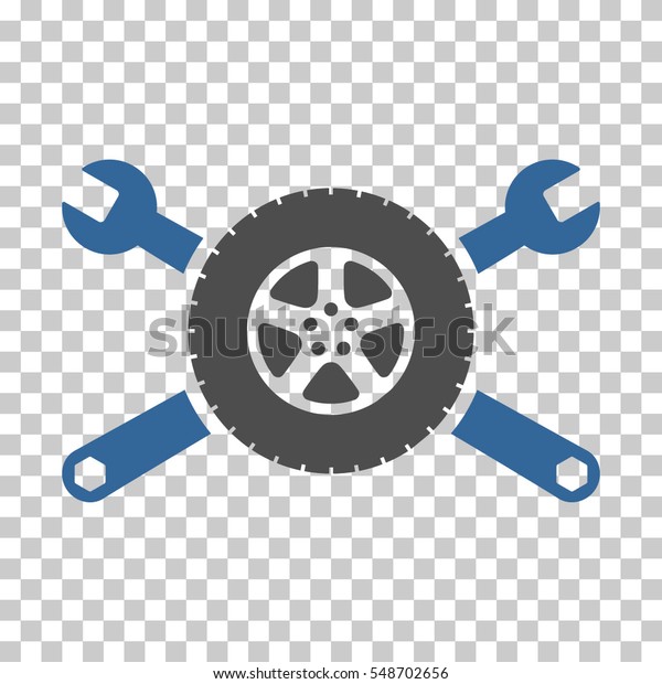 Cobalt And Gray Tire Service Wrenches toolbar\
pictogram. Vector pictograph style is a flat bicolor symbol on\
chess transparent\
background.