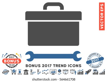 Cobalt And Gray Toolbox icon with bonus 2017 trend pictograph collection. Vector illustration style is flat iconic bicolor symbols, white background.