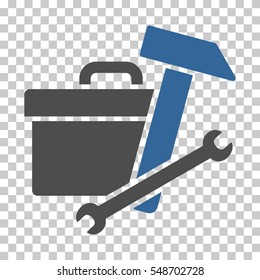 Cobalt And Gray Toolbox interface toolbar icon. Vector pictograph style is a flat bicolor symbol on chess transparent background.