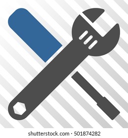 Cobalt And Gray Tools interface toolbar icon. Vector pictogram style is a flat bicolor symbol on diagonal hatch transparent background.