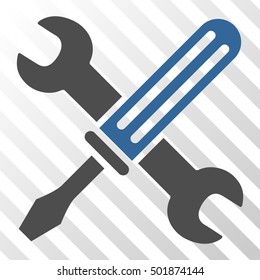 Cobalt And Gray Tools toolbar pictogram. Vector pictograph style is a flat bicolor symbol on diagonal hatch transparent background.