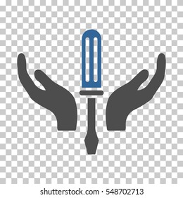 Cobalt And Gray Tuning Screwdriver Maintenance interface toolbar icon. Vector pictograph style is a flat bicolor symbol on chess transparent background.