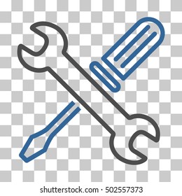 Cobalt And Gray Tuning Tools toolbar icon. Vector pictograph style is a flat bicolor symbol on chess transparent background.