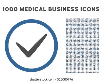 Cobalt And Gray Valid vector bicolor rounded icon. Image style is a flat icon symbol inside a circle, white background. Bonus clip art is 1000 health care business pictograms.