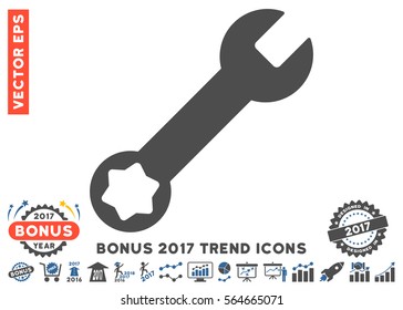 Cobalt And Gray Wrench icon with bonus 2017 trend pictures. Vector illustration style is flat iconic bicolor symbols, white background.